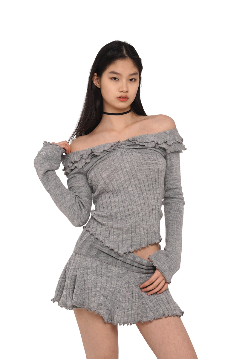 'GENTLE WAVES' RUFFLED KNITTED TOP & MINI SKIRT