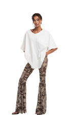 CAMOUFLAGE PRINT PATCHWORK MESH FLARE PANTS