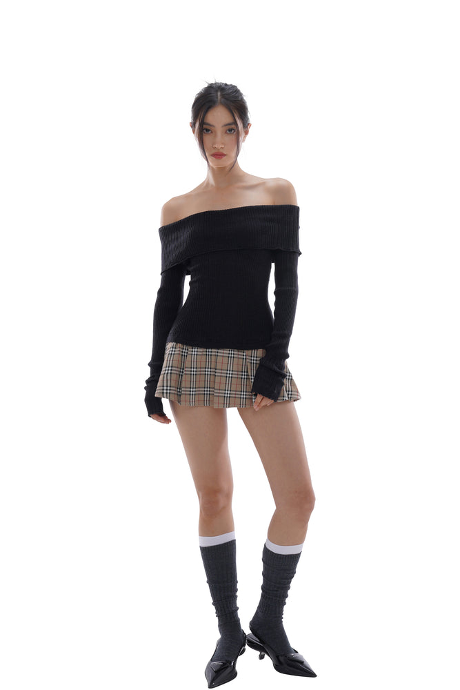 patchwork pleated mini dress Patchwork Off Shoulder Pleated Mini Dress