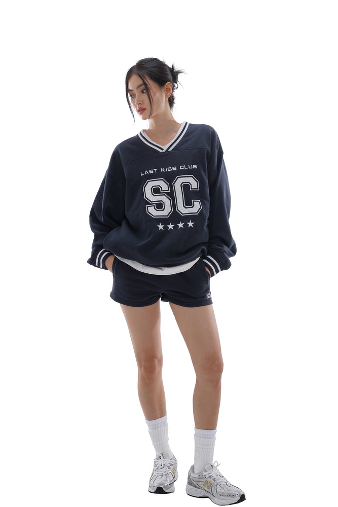 OVERSIZE CASUAL V-NECK  FOOTBALL SWEATERSHIRT & CASUAL SWEAT SHORT