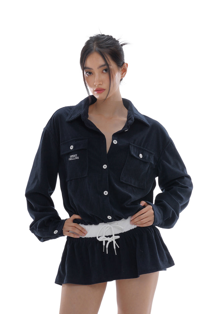 CORDUROY SHIRT DRESS WITH ADJUSTABLE WAIST & CORDUROY SHORT