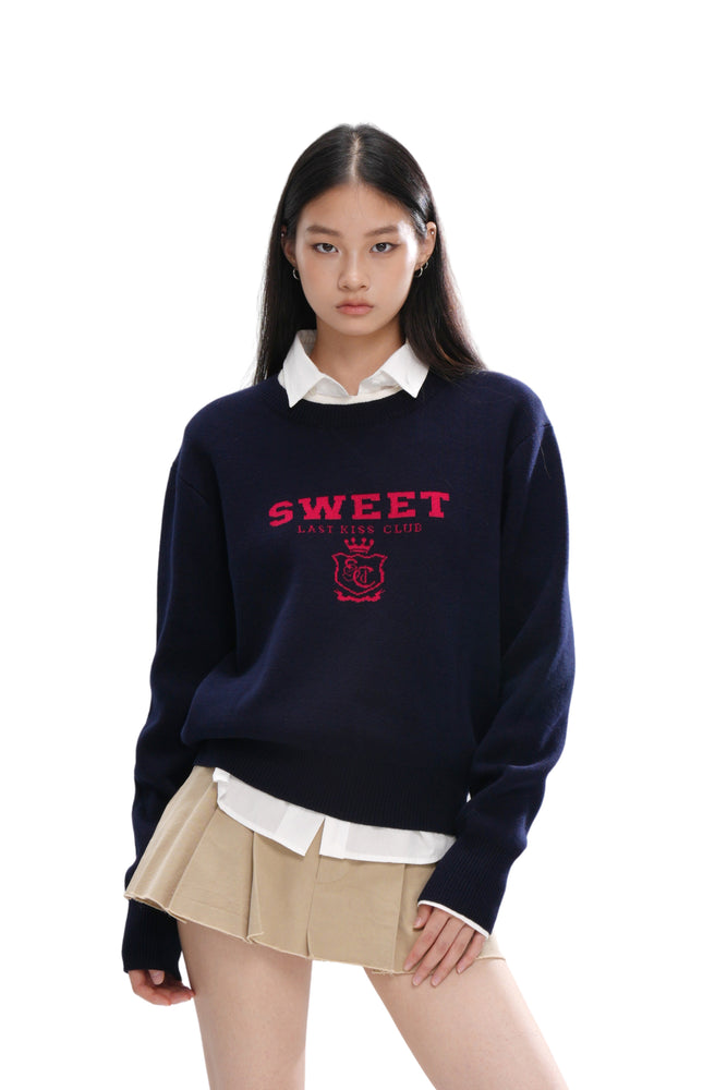 DOUBLE-LAYER COLLAR LOGO SWEATER