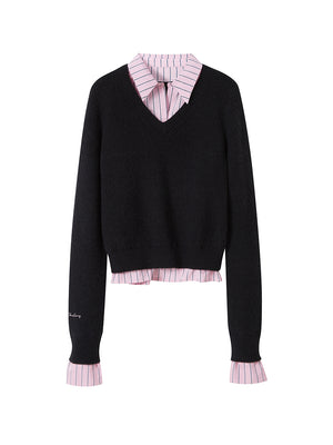 CLASSIC SWEATER WITH STRIPE SHIRT COLLAR