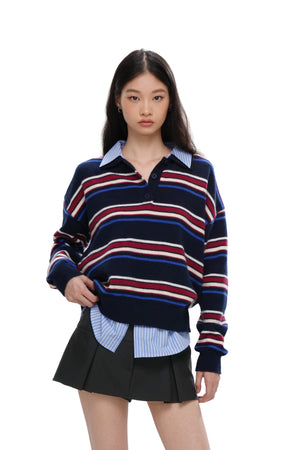 PREPPY STRIPED POLO SHIRT COLLAR SWEATER – Sweet Chilling