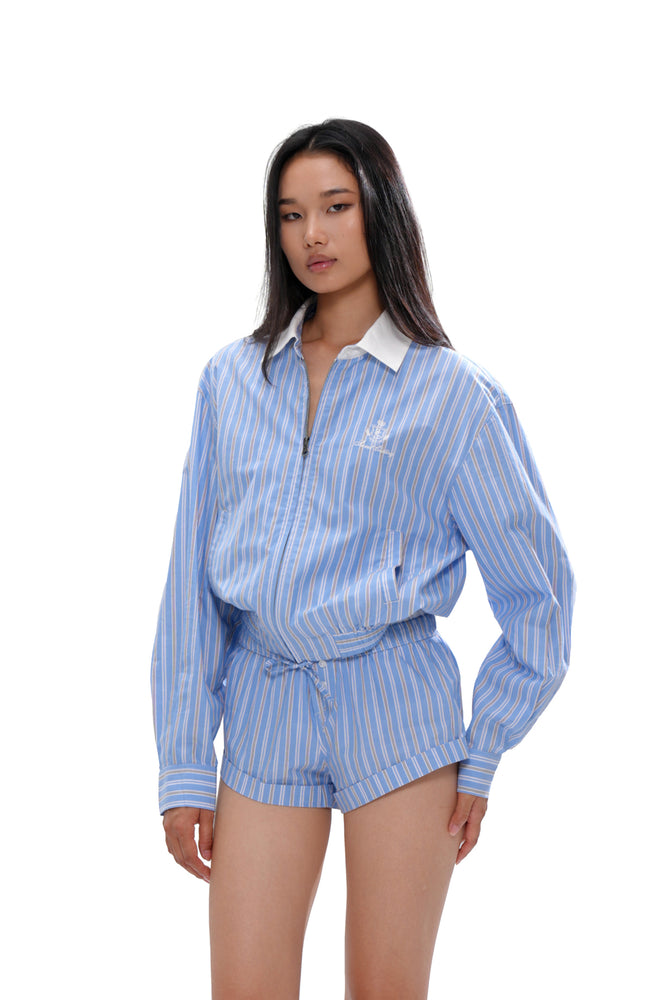 STRIPED SHIRT JACKET & WIDE LEG PANTS & SHORT