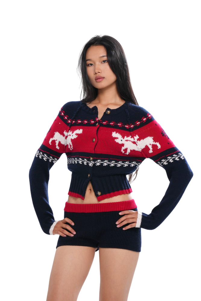 REINDEER JACQUARD CARDIGAN & MINI SHORTS