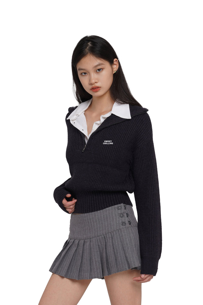 HALF-ZIP SWEATER WITH SHIRT COLLAR – Sweet Chilling