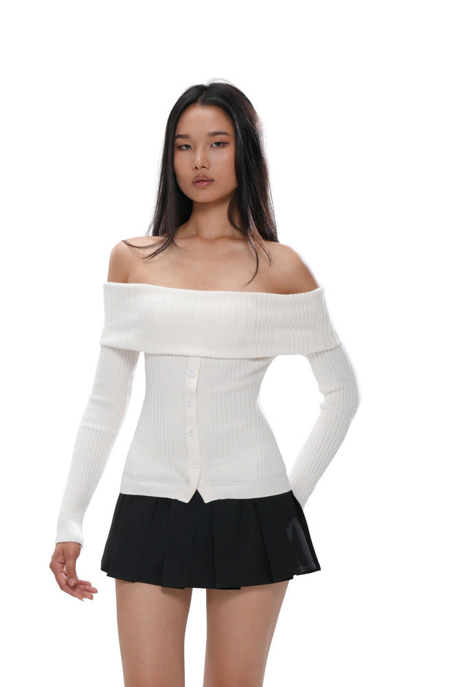 PATCHWORK OFF-SHOULDER KNIT DRESS