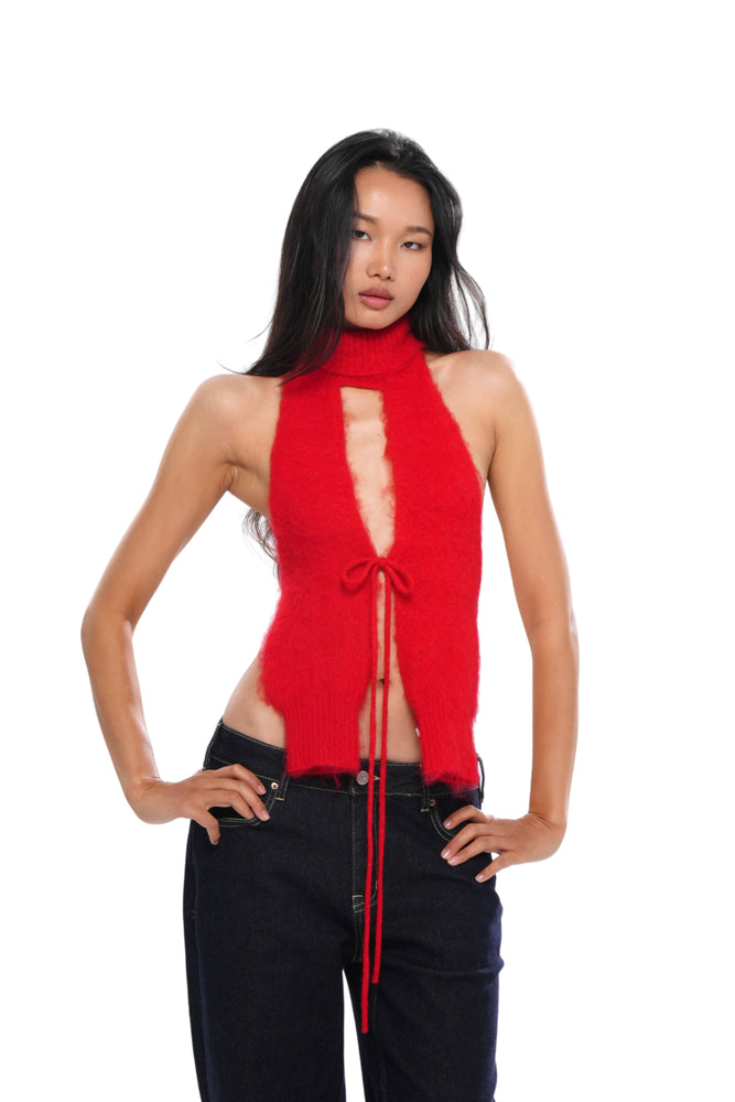 TIE-FRONT MOHAIR BUSTIER TOP