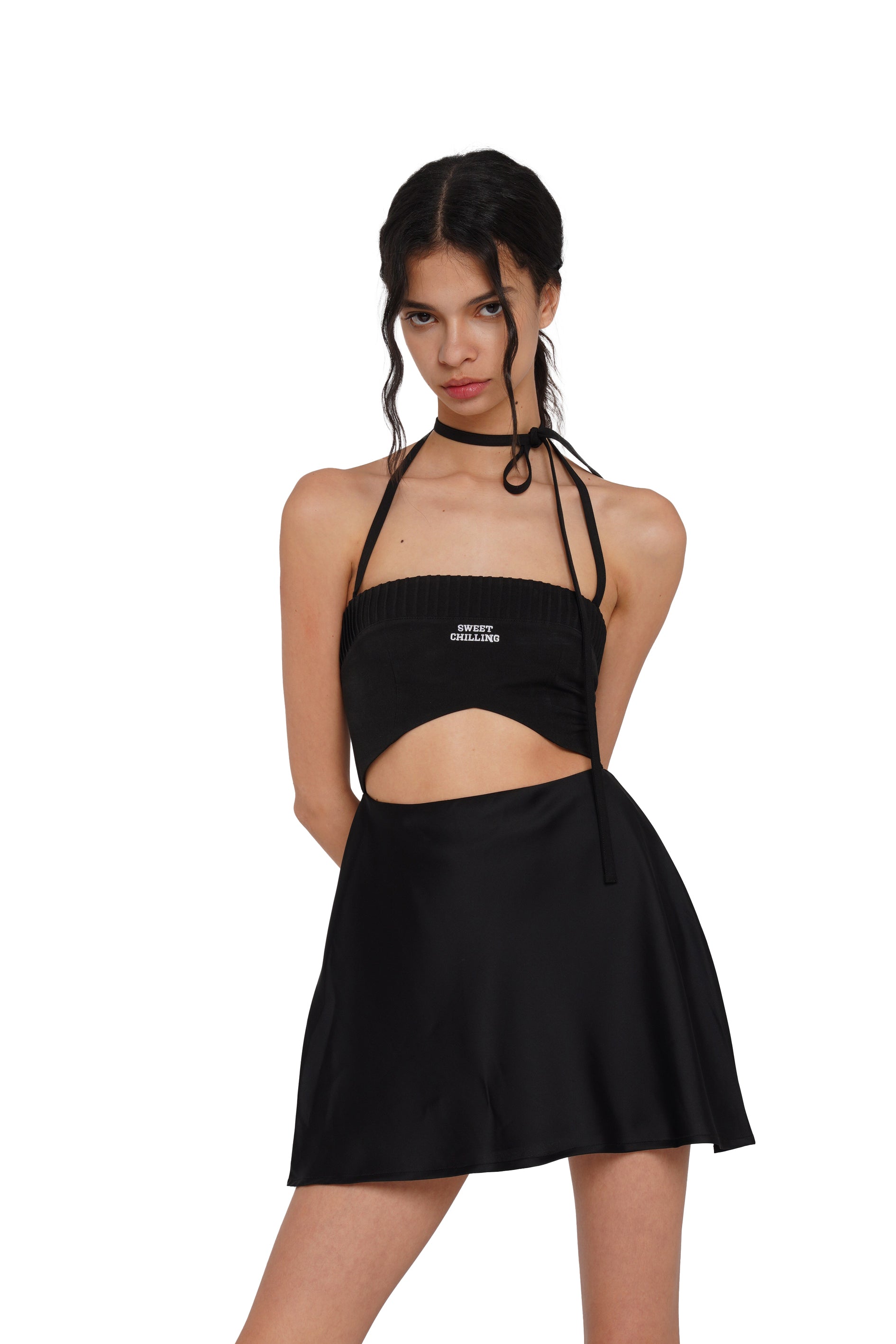 RUCHED CUTOUT HALTER TOP & MINI SKIRT 2PIECE SET Sweet Chilling