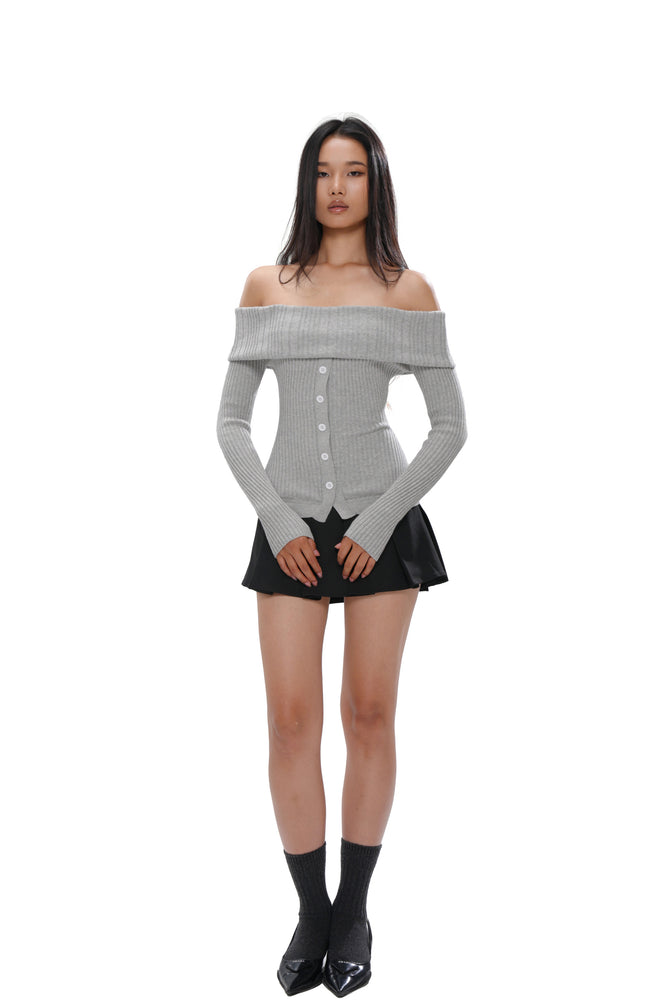 PATCHWORK OFF-SHOULDER KNIT DRESS