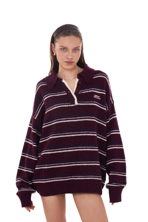 MOHAIR KNIT RUGBY JERSEY TOP IN STRIPE