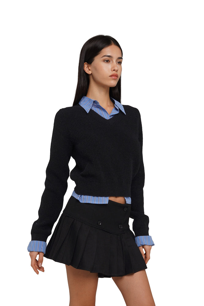 CLASSIC SWEATER WITH STRIPE SHIRT COLLAR