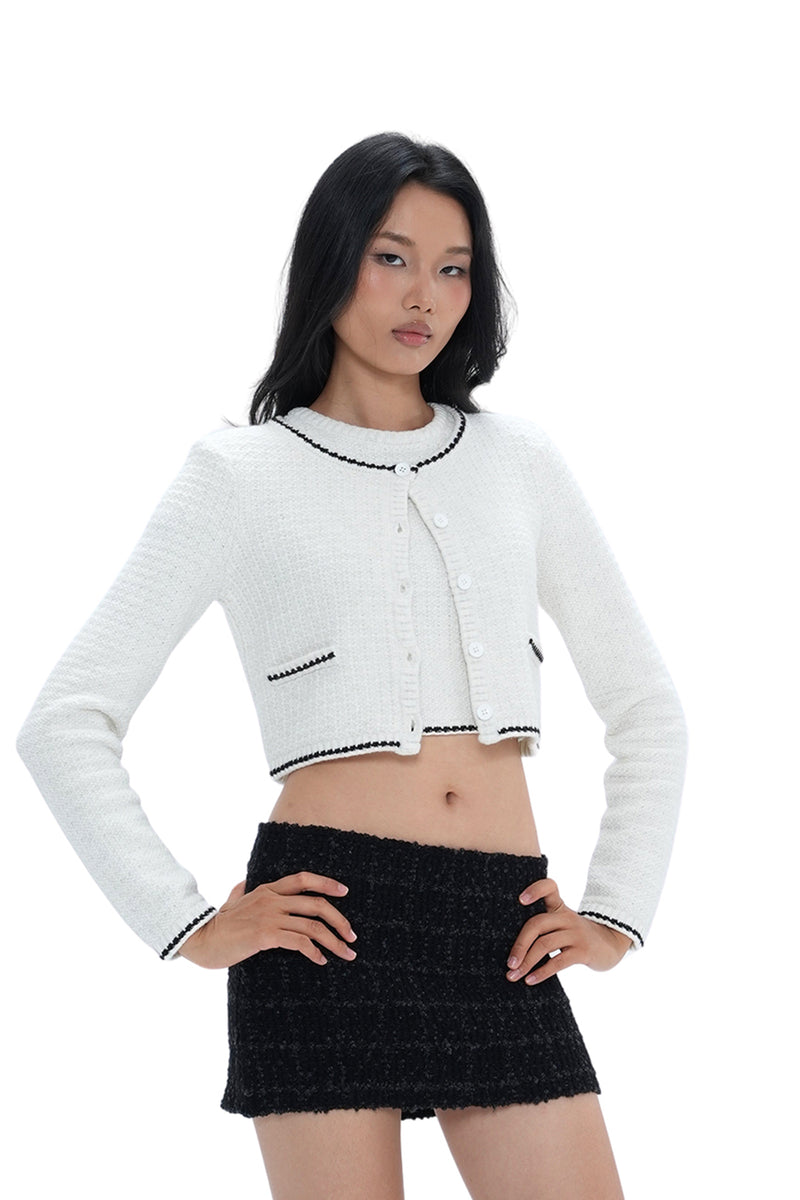 TEXTURED KNIT CROP TOP & CROP CARDIGAN & MINI SKIRT SET – Sweet Chilling