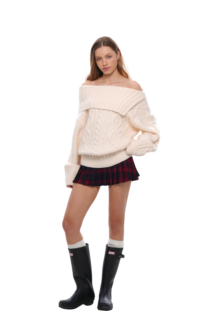HOLIDAY VIBE OFF-SHOULDER RIBBED SWEATER