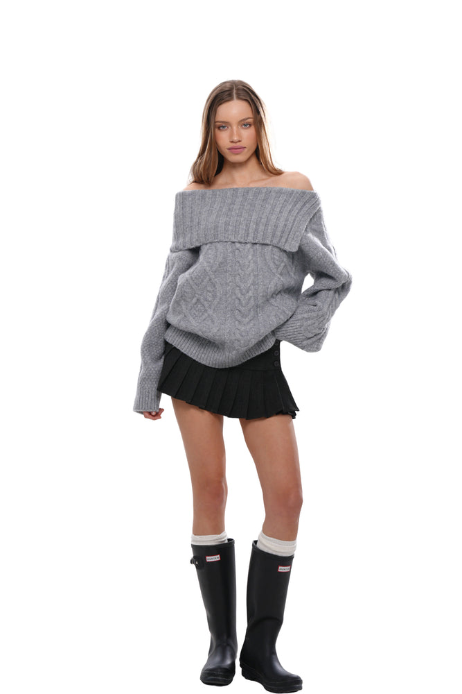 HOLIDAY VIBE OFF-SHOULDER RIBBED SWEATER