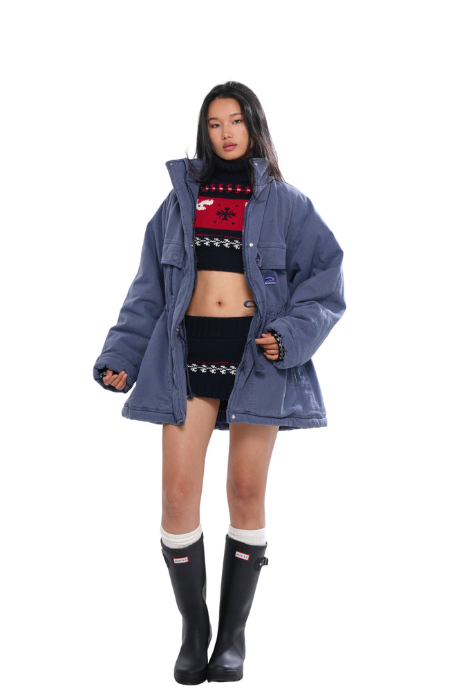 QUILTED PARKA COAT WITH DETAHCABLE FAUX FUR HOOD