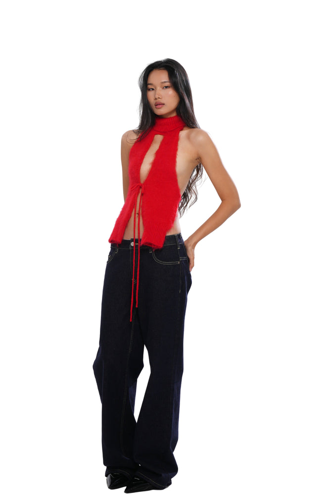 TIE-FRONT MOHAIR BUSTIER TOP