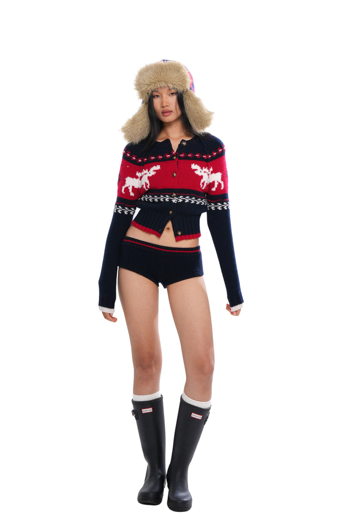 REINDEER JACQUARD CARDIGAN & MINI SHORTS