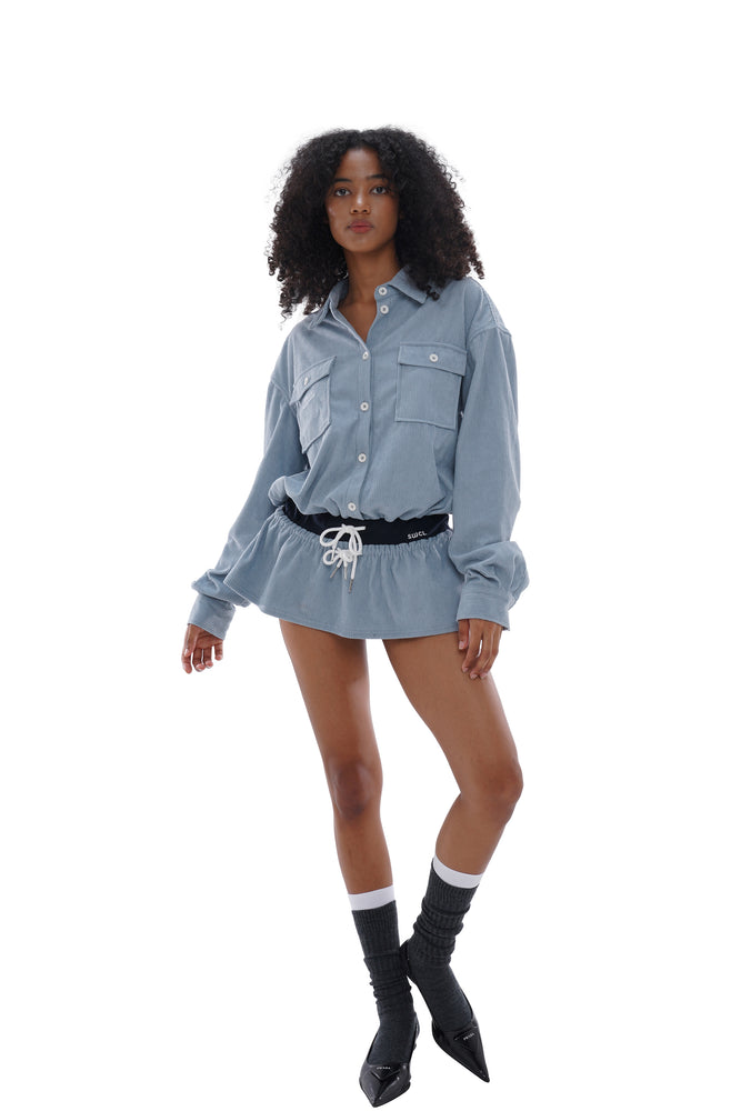 CORDUROY SHIRT DRESS WITH ADJUSTABLE WAIST & CORDUROY SHORT