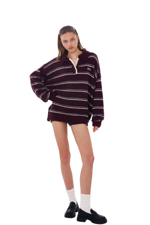 MOHAIR KNIT RUGBY JERSEY TOP IN STRIPE