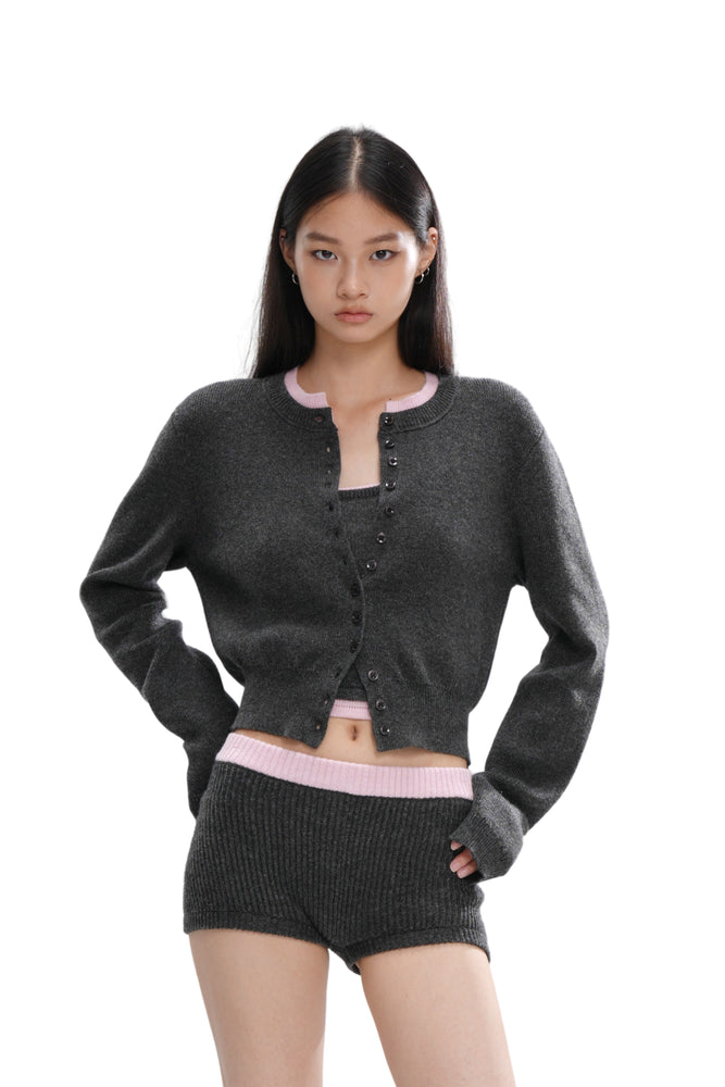 COLOR BLOCK CARDIGAN & KNIT TANK &KNIT  SHORTS