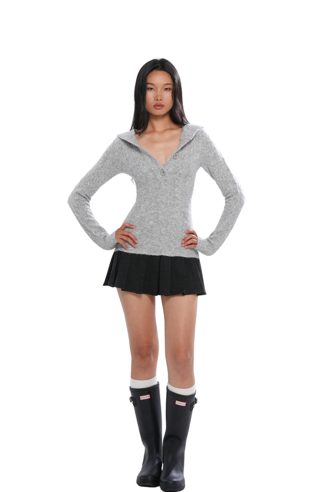 FESTIVE HODDED SWEATER DRESS WITH PLEATED SKIRT