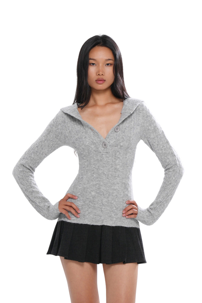 FESTIVE HODDED SWEATER DRESS WITH PLEATED SKIRT