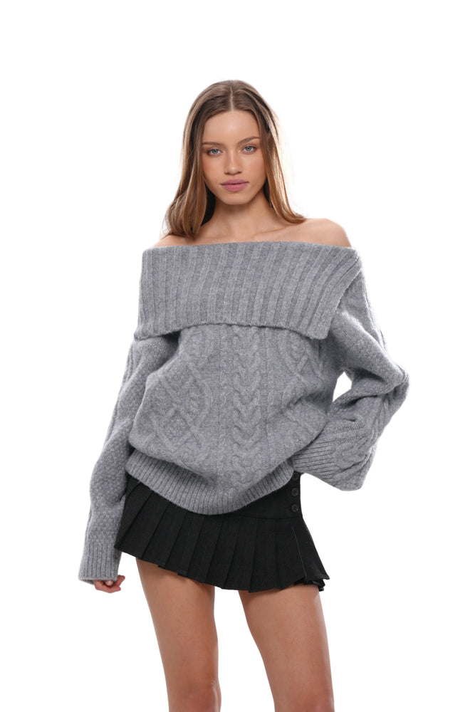 HOLIDAY VIBE OFF-SHOULDER RIBBED SWEATER