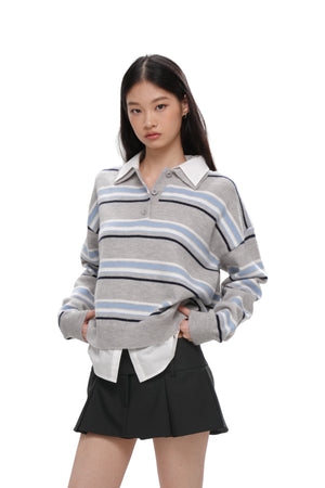 PREPPY STRIPED POLO SHIRT COLLAR SWEATER – Sweet Chilling