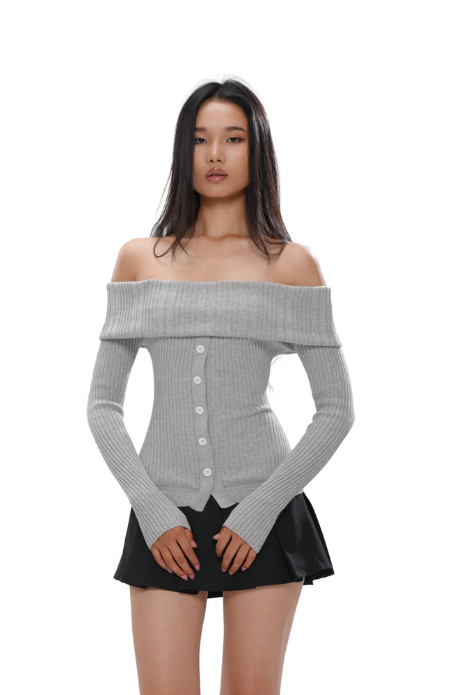 PATCHWORK OFF-SHOULDER KNIT DRESS