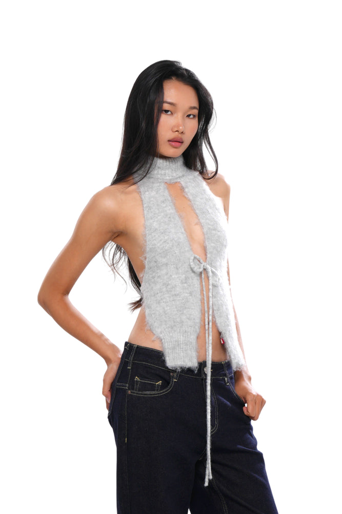 TIE-FRONT MOHAIR BUSTIER TOP