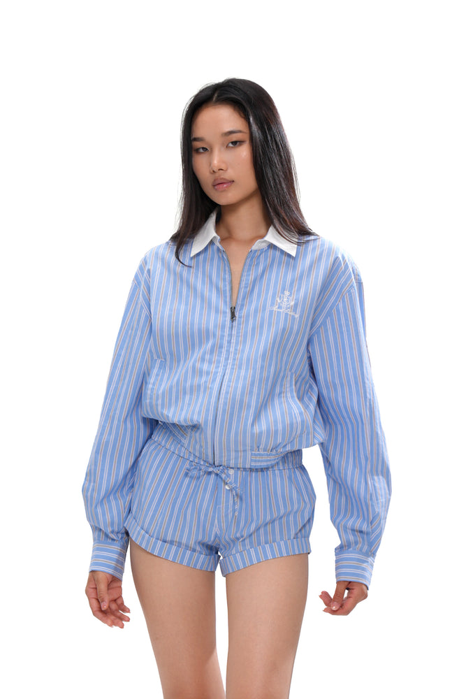 STRIPED SHIRT JACKET & WIDE LEG PANTS & SHORT