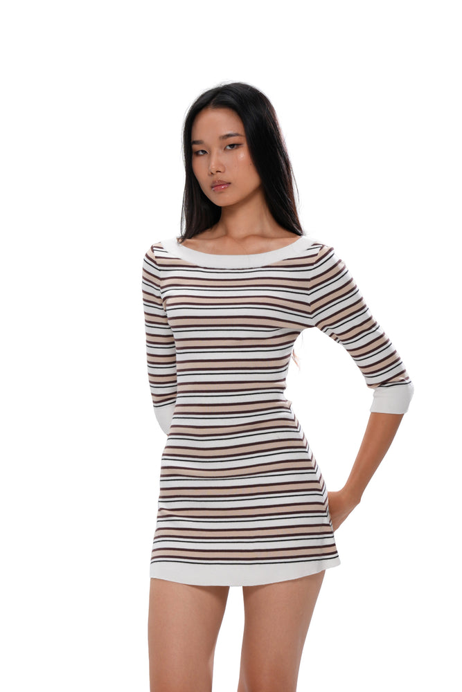 STRIPED BOATNECK KNIT MINI DRESS