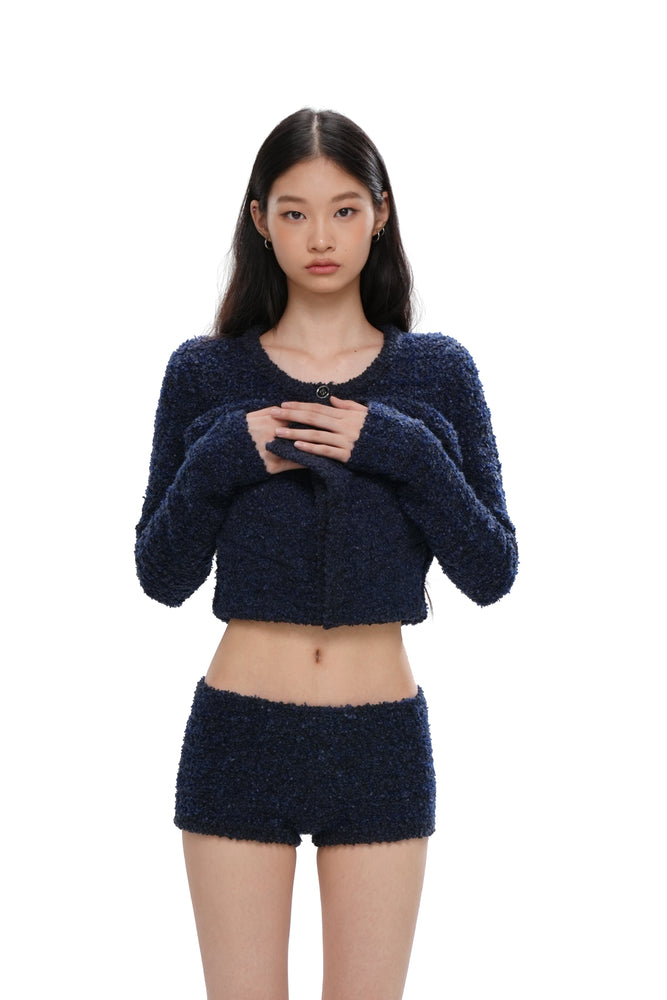 TEXTURED KNIT LONG-SLEEVE DRESS & SHORTS