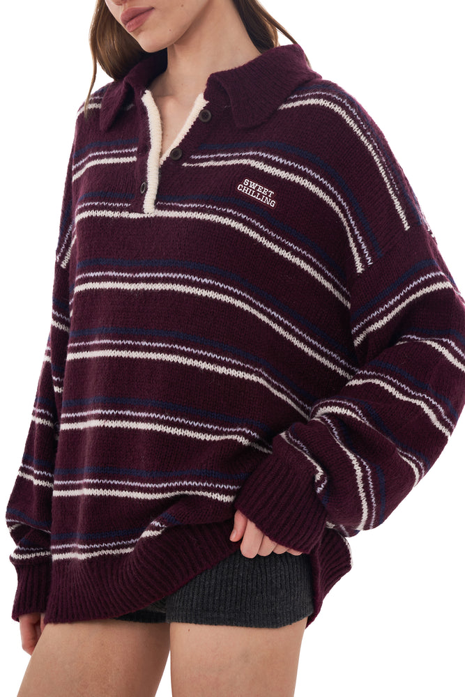 MOHAIR KNIT RUGBY JERSEY TOP IN STRIPE