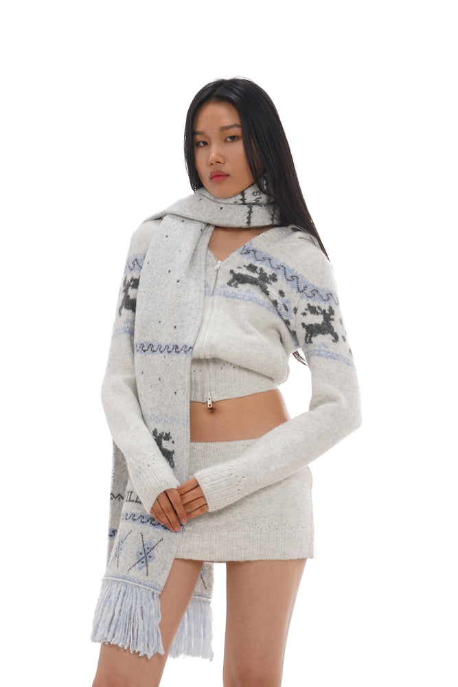 FROSTY REINDEER HOODED KNITWEAR & WOOL-BLEND MINI SKIRT & SCARF