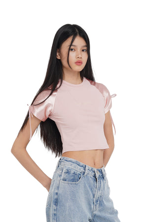 'NIFITY GIRL' CROPPED LACE-UP RAGLAN TEE