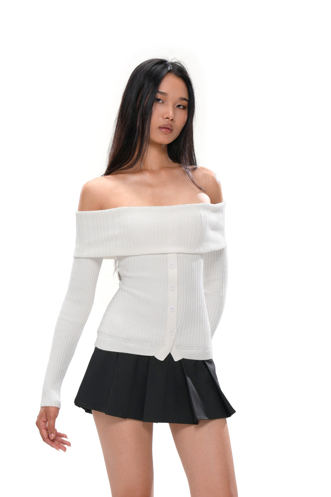 PATCHWORK OFF-SHOULDER KNIT DRESS