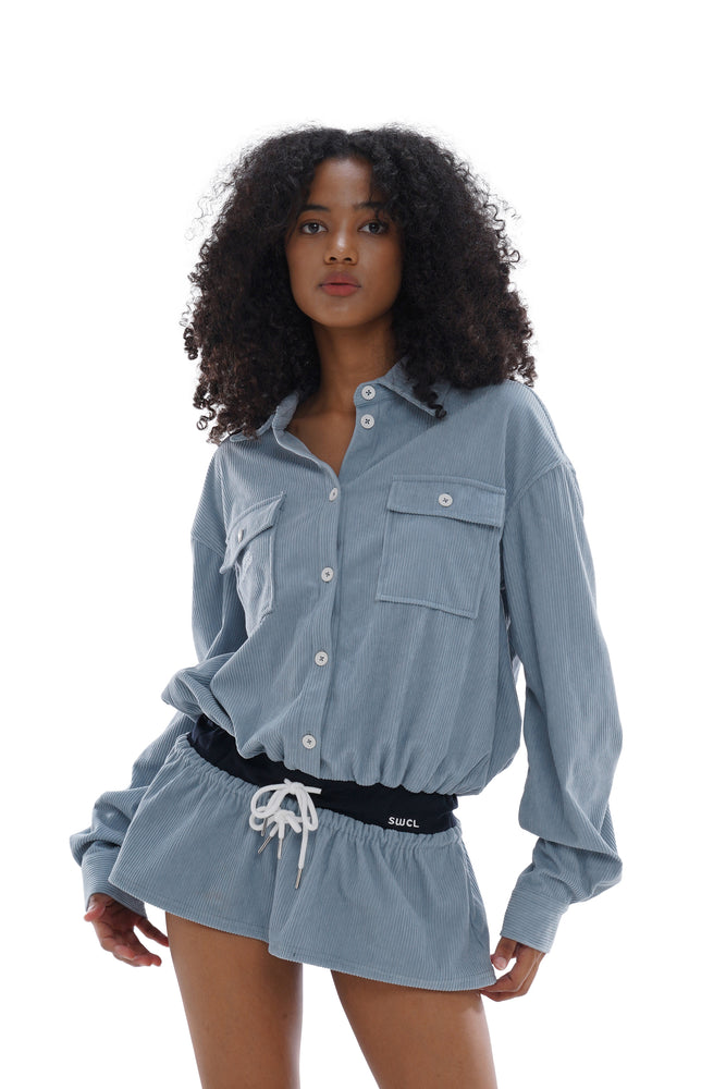 CORDUROY SHIRT DRESS WITH ADJUSTABLE WAIST & CORDUROY SHORT