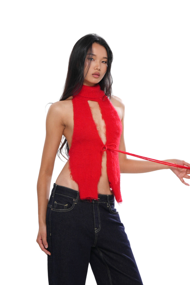TIE-FRONT MOHAIR BUSTIER TOP