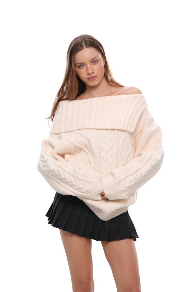 HOLIDAY VIBE OFF-SHOULDER RIBBED SWEATER