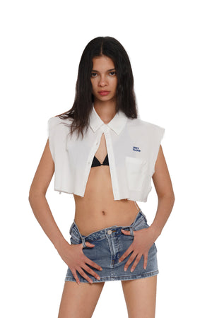 RAW-EDGE NO SLEEVES CROPPED SHIRT TOP