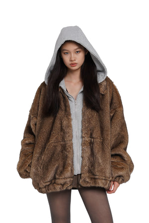 Soft fur jacket with hood hot sale