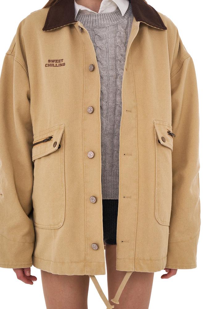 CONTRAST COLLAR FLEECE CANVAS JACKET