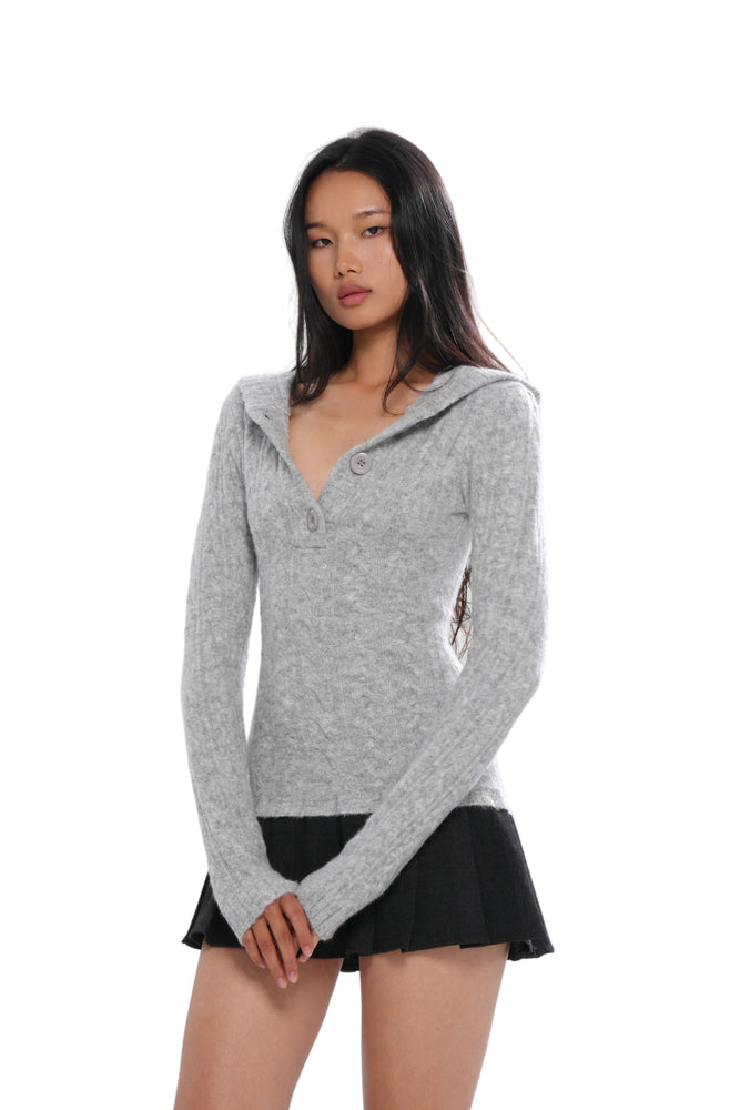 FESTIVE HODDED SWEATER DRESS WITH PLEATED SKIRT