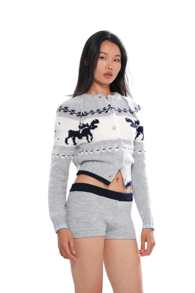 REINDEER JACQUARD CARDIGAN & MINI SHORTS
