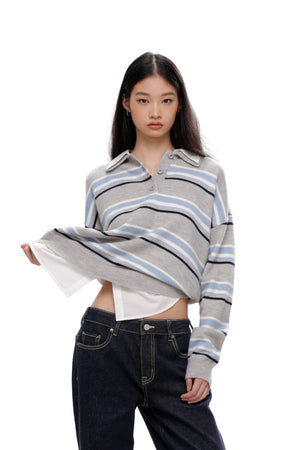 PREPPY STRIPED POLO SHIRT COLLAR SWEATER – Sweet Chilling