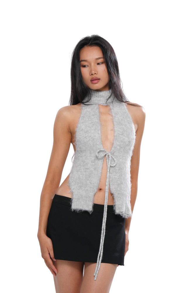 TIE-FRONT MOHAIR BUSTIER TOP