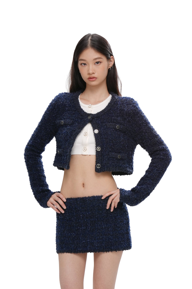 TEXTURED KNIT BOXY JACKET & KNIT SKIRT